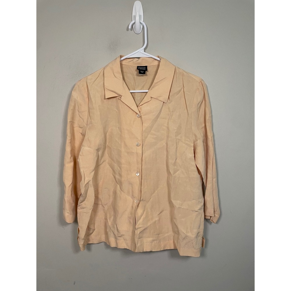 Eileen Fisher Linen Silk Button Down Top in Peach Size Small Quiet Luxury Casual